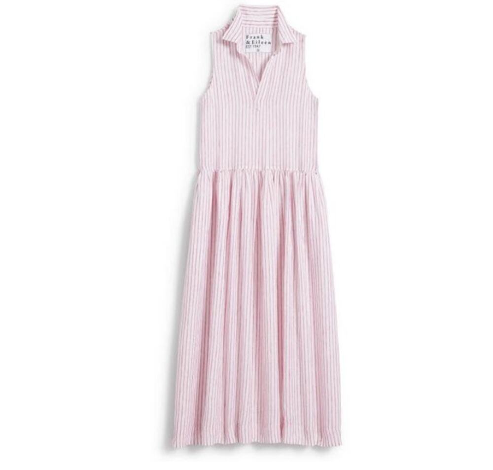 Frank & Eileen Daphne Sleeveless Popover Linen Maxi Dress Pink Stripe XL